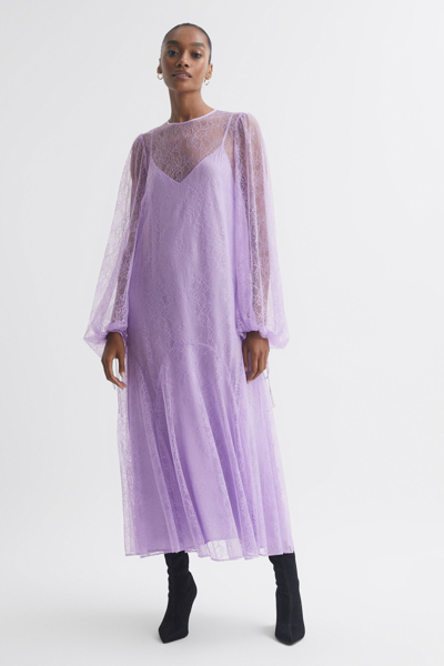 Shop Florere Lace Midi Dress In Lilac