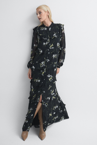 Shop Florere Floral Tiered Maxi Dress In Black