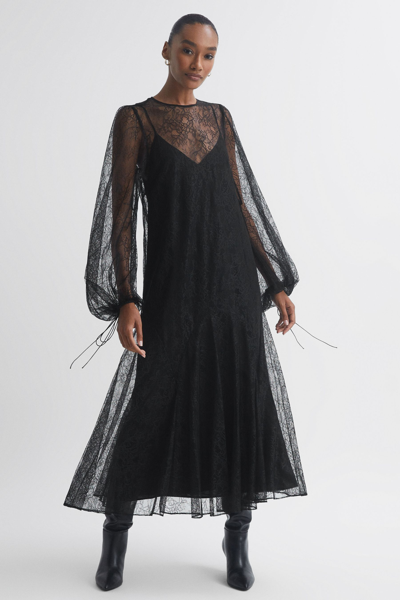 Shop Florere Lace Midi Dress In Black