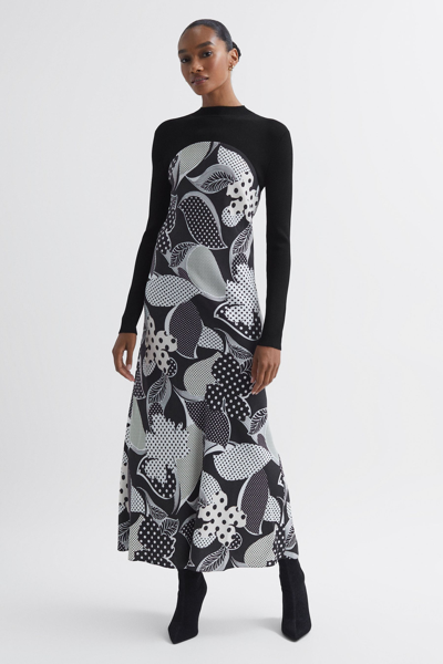 Florere Black  Hybrid Knit Midi Dress In Black
