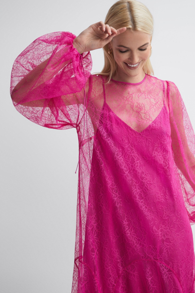 Shop Florere Lace Midi Dress In Bright Pink