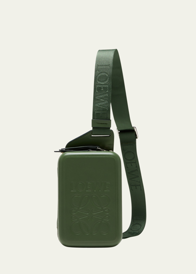 Shop Loewe Men's Molded Sling Crossbody Bag In Hunter Green