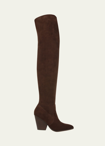 Shop Veronica Beard Lalita Suede Over-the-knee Boots In Cacao Brown