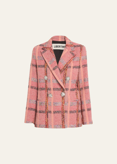 Shop Libertine Pink Boucle Double-breasted Blazer Jacket In Mul