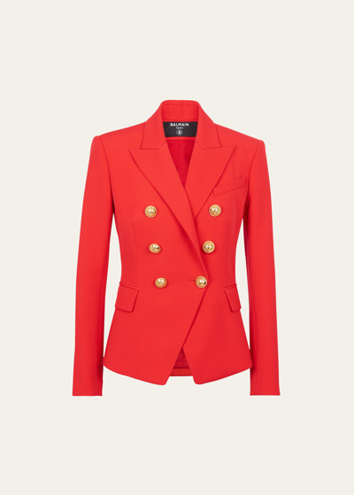Shop Balmain Classic Wool Blazer With Button Detail In Bright Red
