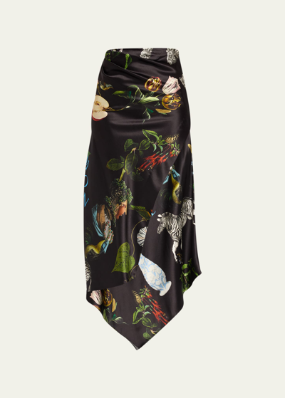 Shop Monse Printed Asymmetric Draped Silk Skirt In Black Print
