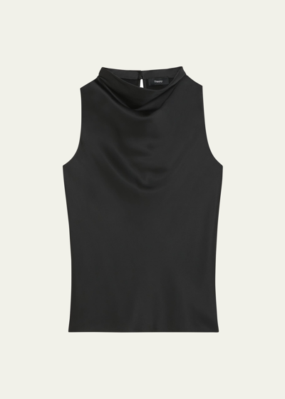 Shop Theory Satin High Cowl-neck Top In Blk
