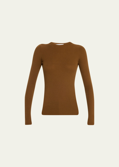 Shop Michael Kors Hutton Ribbed Cashmere Pullover In Chestnut