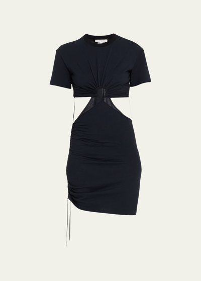 Shop Nensi Dojaka Cutout Ring Drawstring Ruched Mini Dress In Black