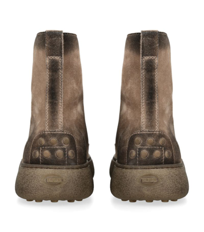 Shop Tod's Suede Winter Gommino Boots In Beige