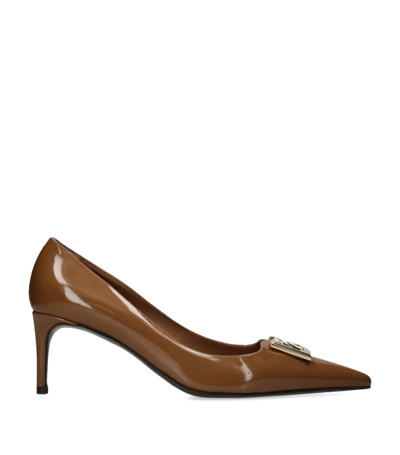 Shop Dolce & Gabbana Patent Leather Dg Pumps 60 In Brown