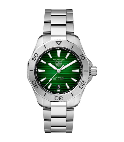 Shop Tag Heuer Stainless Steel Aquaracer Watch 43mm In Green