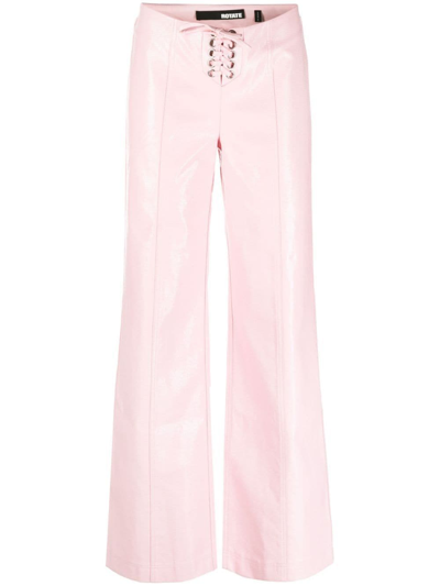 Shop Rotate Birger Christensen Lace-up Wide-leg Trousers In Pink
