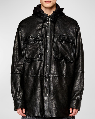 Shop Diesel Men's L-sphinx Hooded Jacket In Bubble Leather In Black