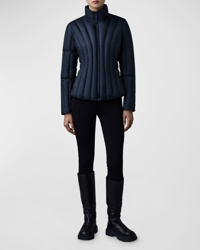 Shop Mackage Lany Light-down Vertical Quilted Puffer Jacket In Navy