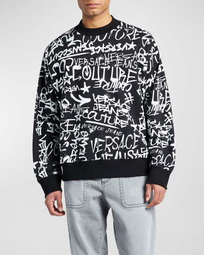 Shop Versace Jeans Couture Men's Graffiti Logo Sweatshirt In Black
