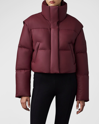 Shop Mackage Bailey Convertible Leather Puffer Jacket In Garnet