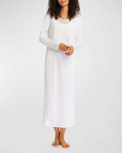 Shop Hanro Naila Lace-trim Cotton Nightgown In White