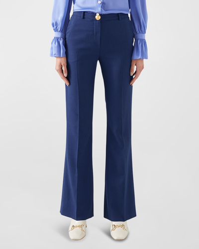 Shop Lk Bennett Kennedy High-rise Flare Trousers In Spring Navy