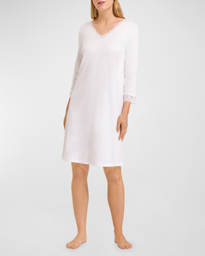 Shop Hanro Moments Lace-trim Cotton Nightgown In 101 - White
