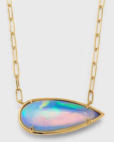 Shop David Kord 18k Yellow Gold Necklace With Pear Shape Opal On Paper Clip Chain, 8.09tcw