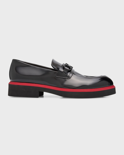 Shop Ferragamo Men's Fiorello Patent Tonal-bit Loafers In Nero