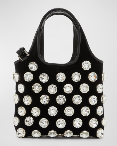 Shop Balmain Small Grocery Polka Dot Embellished Top-handle Bag In Eaw Noir Cristal
