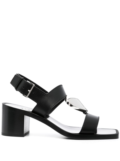 Shop Alaïa Le Coeur Leather Sandals In Black