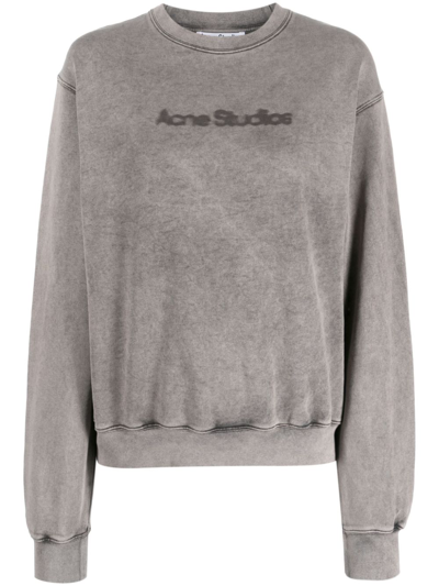Shop Acne Studios Logo Cotton Sweatshirt In Grey