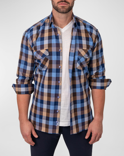 Shop Maceoo Men's Embroidered Flannel Sport Shirt In Brown