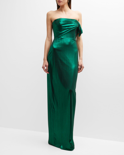 Shop Black Halo Divina Strapless Column Gown In Emerald Glow