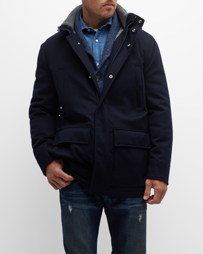 Shop Brunello Cucinelli Men's Cashmere Treated Thermal Fill Coat In Navy
