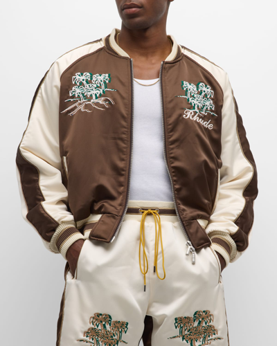 Shop Rhude Men's Crepe Satin Souvenir Jacket In Brown/creme