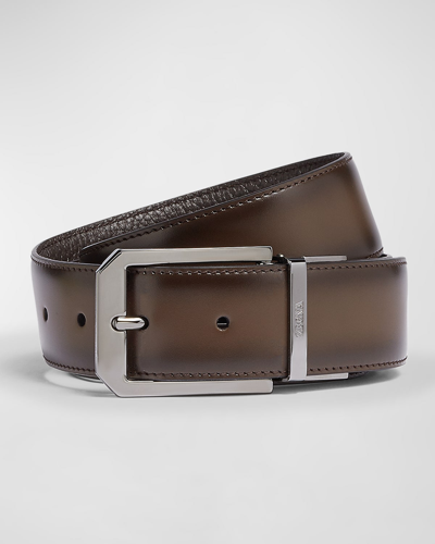 Shop Zegna Men's Adjustable Reversible Leather Belt In Dk Brw Sld