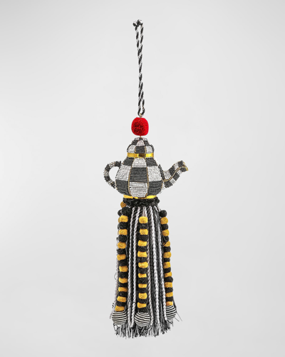 Mackenzie-childs Courtly Check Tea Kettle Beaded Tassel