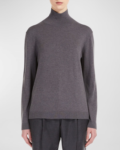 Shop Weekend Max Mara Turtleneck Silk-wool Pullover In Dark Grey
