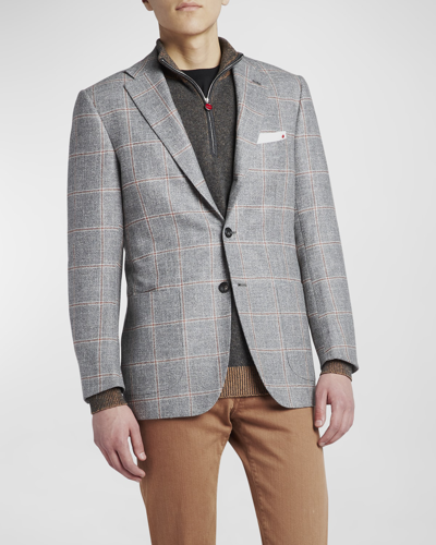 Shop Kiton Men's Windowpane Cashmere-blend Sport Coat In Gray Multi