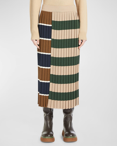 Shop Weekend Max Mara Pleated Striped Straight Midi Skirt In Beige