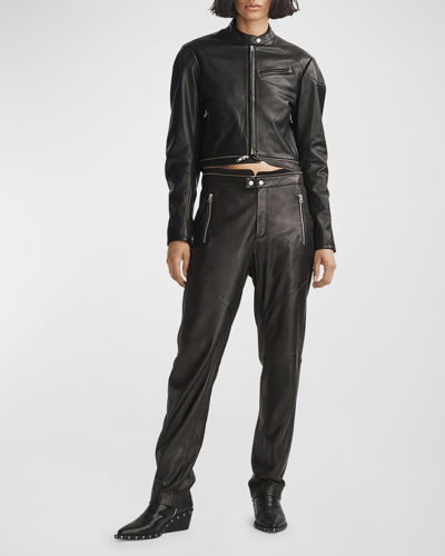Shop Rag & Bone Sedona Cropped Leather Moto Jacket In Black