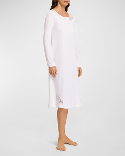 Shop Hanro Naila Lace-trim Cotton Nightgown In White