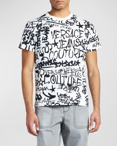 Shop Versace Jeans Couture Men's Graffiti Logo T-shirt In White