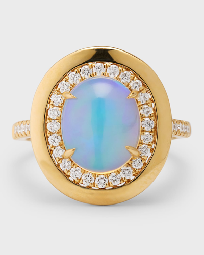 Shop David Kord 18k Yellow Gold Ring With Oval Opal And Diamonds