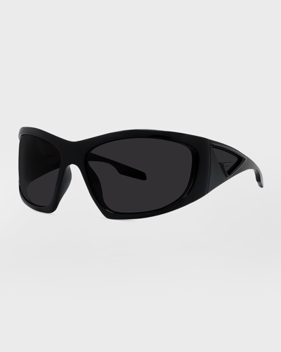Shop Givenchy Giv Cut Acetate Wrap Sunglasses In Shiny Black Smoke