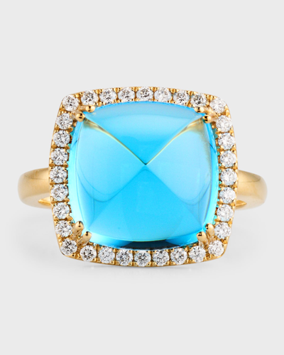 Shop David Kord 18k Yellow Gold Ring With Swiss Blue Topaz And Diamonds