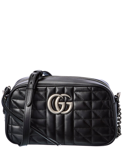 Shop Gucci Gg Marmont Small Matelasse Leather Camera Bag In Black