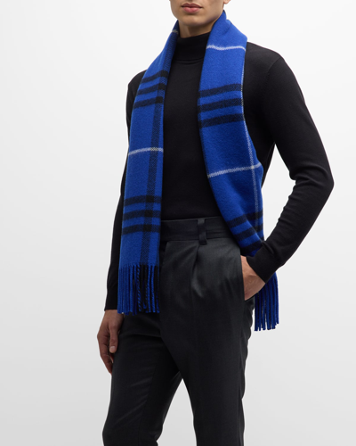 Shop Burberry Men's Wool Check Scarf In Knight