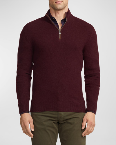 Shop Ralph Lauren Purple Label Men's Birdseye Cashmere Quarter-zip Sweater In Bgy W En B