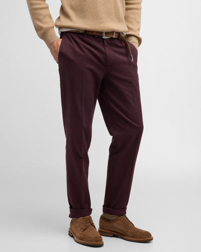 Shop Brunello Cucinelli Men's Italian Fit Flat Front Pants In Purple