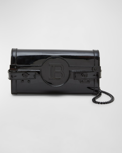 Shop Balmain Bbuzz 23 Patent Leather Clutch Bag In 0pa Noir