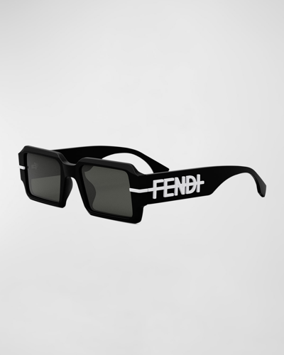 Shop Fendi Graphy Acetate Rectangle Sunglasses In Mblk/smk